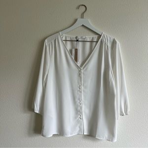 NWT Mango White Button Front Blouse USA size 8